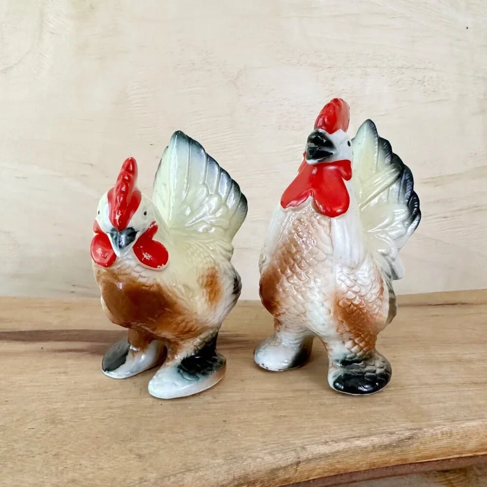 Vintage Chicken Salt Pepper‎ Shakers Rooster Hen Ceramic Shaker Farm Decor